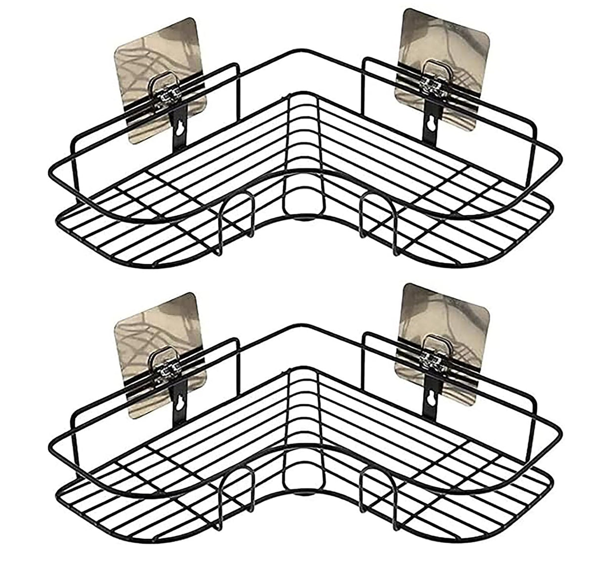 MOMISY Wall Mounted Self Adhesive Corner Shelf for Bathroom Corner/Kitchen Rack Holder with Magic Sticker/Bathroom Organizer Without Drill (2, L Shape Black)