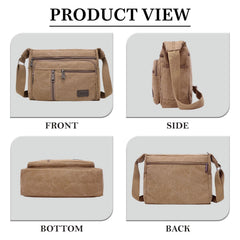 MOMISY Canvas Sling Cross Body Bag Travel Side Bag Office Messenger Bag Business Bag Multi Pocket Shoulder Bag Money Bag for Adults, Men and Women (Brown)