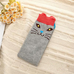 MOMISY 1 Pair of Baby Spring Winter And Autumn Combed Cotton Long Tube Knee-High Socks Suitable Age of 3 to 12 Years (IN, Age, 3 Years, 12 Years, GreyCat)