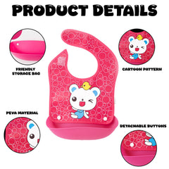 MOMISY Baby Bib For Newborn Waterproof Silicone Apron Wipeable Stain Resistant With pocket For 6 months and up (DarkPink Bear)