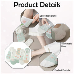 MOMISY Unisex Cotton Invisible No show Cotton Loafer Adult Socks for men & Women (Multi-colour Pack of 5)-Free Size (Flower Green)