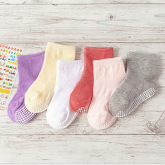 MOMISY Cotton Anti-Skid Baby Girl Boys Toddlers Infant Anti Slip Socks-6 Pairs (DottedFemale, 1 to 3 years)