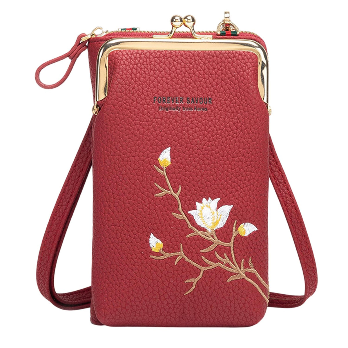 MOMISY Mobile Bag Cellphone Sling Bag Card Holder Wallet Handbag Crossbody multi-function Shoulder Bag for Girls & Women-Embroidery (Maroon)