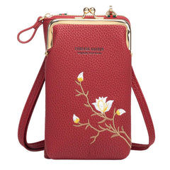 MOMISY Mobile Bag Cellphone Sling Bag Card Holder Wallet Handbag Crossbody multi-function Shoulder Bag for Girls & Women-Embroidery (Maroon)