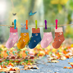 MOMISY 5 Pairs Baby Girl Boys Tube Socks Toddlers Infant Solid Color Boat Spring and Autumn Socks Stretch Baby Sock - Multicolor (Sweet Flower, Extra Large)