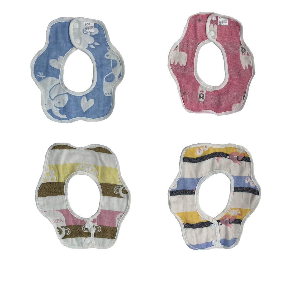MOMISY Muslin Pure Cotton Printed Baby Feeding Bibs, Set of 4, Assorted Colours