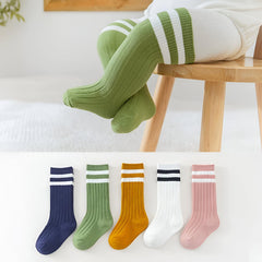 MOMISY 3 Pairs Combed Cotton Knee-High Socks, Striped (IN, Age, 0 Months, 12 Months, Striped)