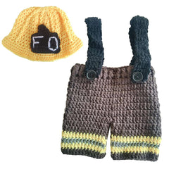 MOMISY Baby Photography Props, Riding Hood Outfit, Includes Trouser with attached Suspender & Cap for Kids Parties Anniversaries Photography, Brown-Yellow