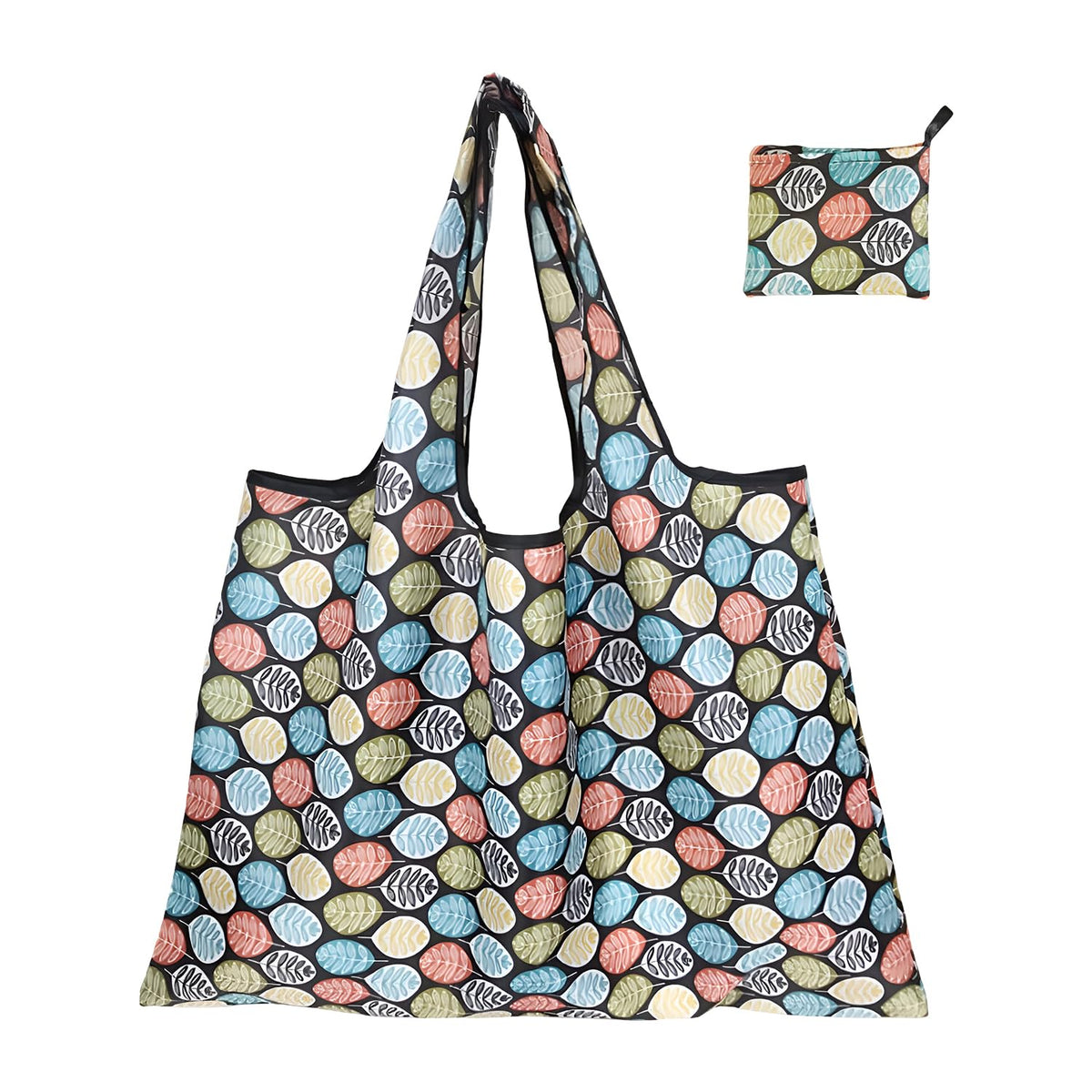 MOMISY Designer Pattern Reusable and Foldable Shopping Bag/Tote Hand bag/Travel Bag/Grocery Bag | Heavy Duty, Eco Friendly | Compact, Lightweight and Convenient (Multi Leaf)