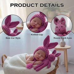 MOMISY Newborn Baby Photography Props Costume with Wool Cap (Rabbit Pink, 0-6M)