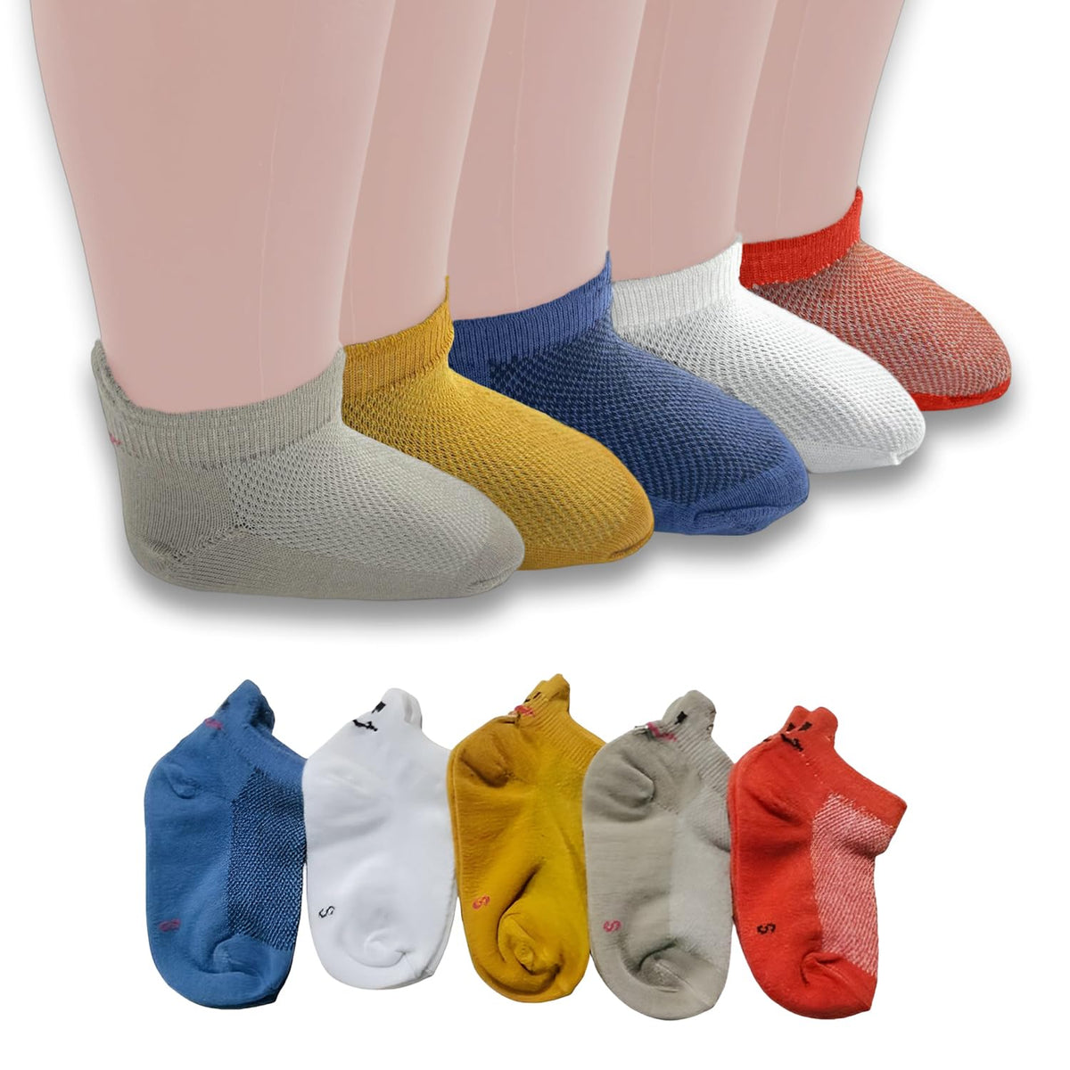 MOMISY Children's Socks, 5 Pairs, Baby and Kids Size (IN, Age, 1 Year, 3 Years, SolidSmiley)