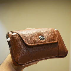MOMISY Horizontal Mobile Cell Phone Holster Holder Pouch Case Belt Clip Case Leather Case Cover for Men (Button Brown, Horizontal)