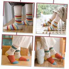 MOMISY 5 Pairs Girl Boys Tube Socks Toddlers Infant Solid Color Boat Spring and Autumn Socks Stretch Baby kids Sock (IN, Age, 9 Years, 12 Years, Rainbow Smiley/)
