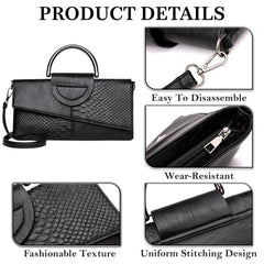 MOMISY Crocodile Pattern Hand Bag PU Leather Shoulder Bags for Women with Detachable and Adjustable Shoulder Strap Handbags for Girls (Black)