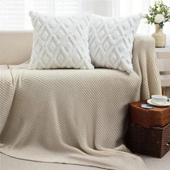 MOMISY Corduroy Cushion Throw Pillow Covers, Diamond, 45 x 45 cm, 18 x 18 inch (2, White2)