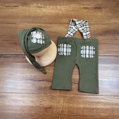 MOMISY Newborn Baby Photography Prop Outfits Solid Suspender with Cap Photo Shoot Costume for 0-6 Months (Green, 0-6 Month)