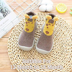 MOMISY Baby Socks Animal Themed, Funny Cartoon Printed Cotton Socks with Shoes - Soft, Non-Slip, and Comfortable Size 12-18M(BrownGiraffe-22-23)