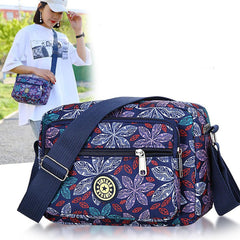 MOMISY Women Mobile Messenger cellphone Bag Ladies Nylon Shoulder Cross Body Long Strap for College, Outing, Travelling, Work (Medium, LineFlower-Blue)