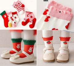 MOMISY 5 Pairs Girl Boys Tube Socks Toddlers Infant Solid Color Boat Spring and Autumn Socks Stretch Baby kids Sock (Strawberry, 6 Year to 8 Year)