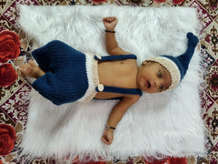 MOMISY Baby Photography Props, Includes Pant & Cap for Kids Parties Anniversaries Photography-Set of 2 Pieces-Blue-Beige