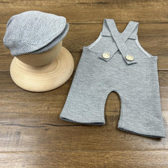 MOMISY Newborn Baby Photography Prop Outfits Solid Suspender Hat Photo Shoot Costume for 0-6 Months (Grey)