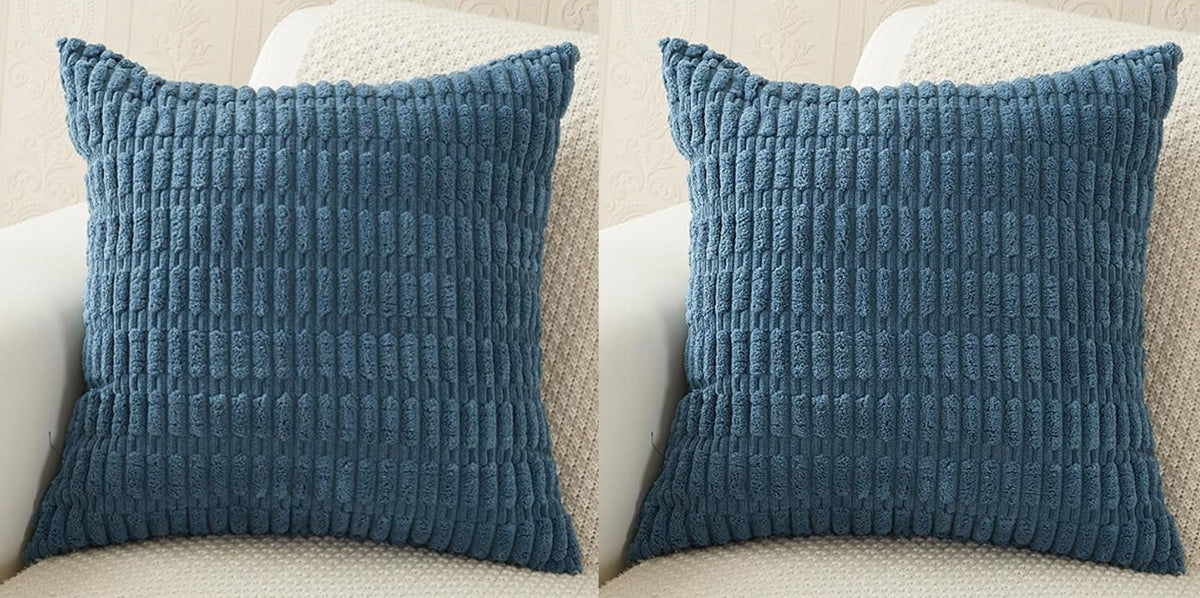 MOMISY Corduroy Cushion Throw Pillow Covers Pink 45 x 45cm, 18x18 inch (Blue, 2)